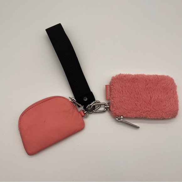 Lululemon Dual Pouch Wristlet Pink Plush Tide Fuzzy Keychain Zippered Pouches - Picture 2 of 7